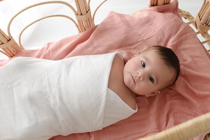 Baby Girl Muslin Swaddle Blanket for Newborns, Pink & White 2-Pack – Soft Viscose derived from Bamboo & Cotton Muslin Baby Blankets, 47x43, Breathable Receiving Blankets, Gifts for Baby