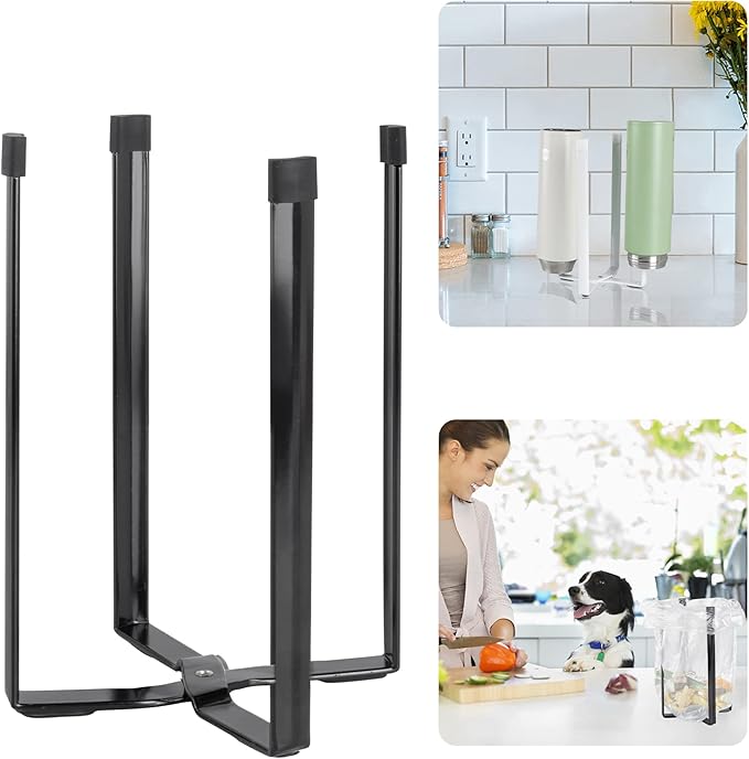 Kitchen Stand Holder, Plastic Bag Drying Rack, Multifunctional Countertop Cups Bottles Drying Rack for Plastic Bags, Bottles and Cups, Shelf Trash Bag (Black)