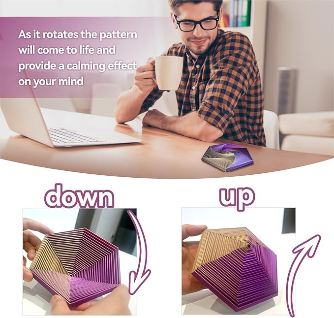 Fractal Fidget Hexagon-3D Printed Hexagon Fidget Toy, Infinity Cube Sensory Toys for Adults, Desk Spinning Toy, Hexagon Spiral Visual Fingertip Toys for Stress Anxiety (5.75in) (Red-Gold-Purple)
