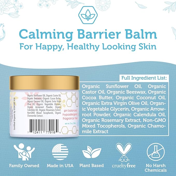 Era Organics Baby Diaper Balm - USDA Organic Ointment Cream Extra Soothing and Nourishing for Dry, Sensitive Skin - All Natural to Help Excess Moisture, Rash or Chafing