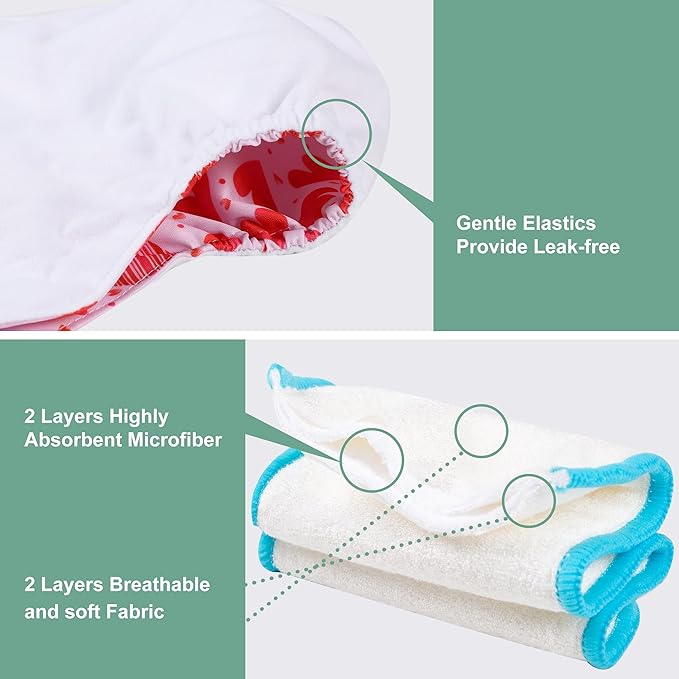 Wegreeco Cloth Diapers 6 Pack with Inserts & Wet Bag, Washable Reusable Diapers for Babies, One Size Adjustable (Colorful Summer)