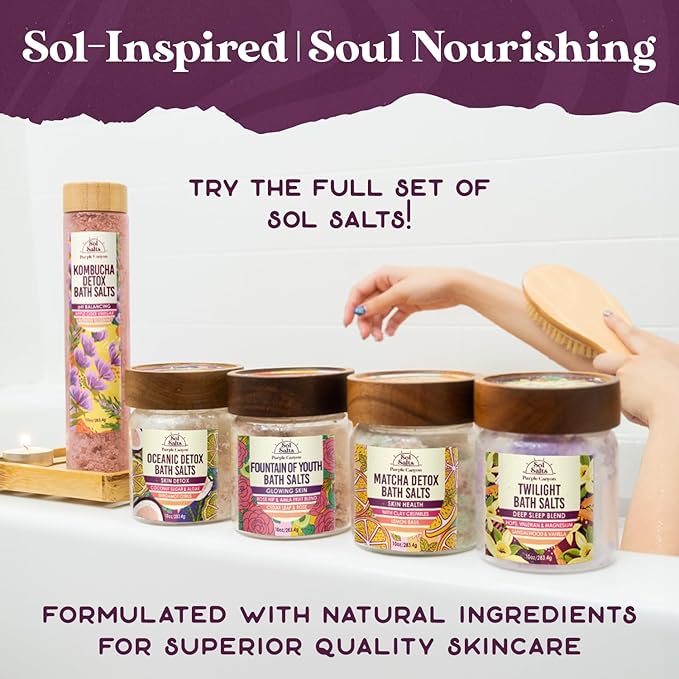 Purple Canyon SolSalts Matcha Detox Bath Salts with Clay Crumbles | Lemon Basil Scented Soak with Green Tea & Grape Seed Oil