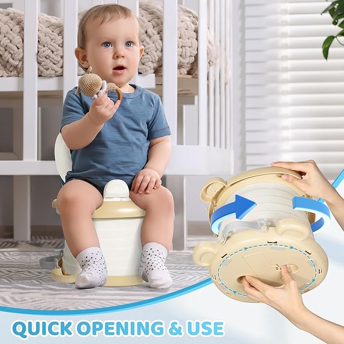 Orzbow Portable Travel Potty Seat for Toddlers with Splash Guard, Foldable Potty Training Toilet for Boys & Girls, On The Go Kids Car Potty, Includes Free Travel Bag and Disposable Potty Liners, Khaki
