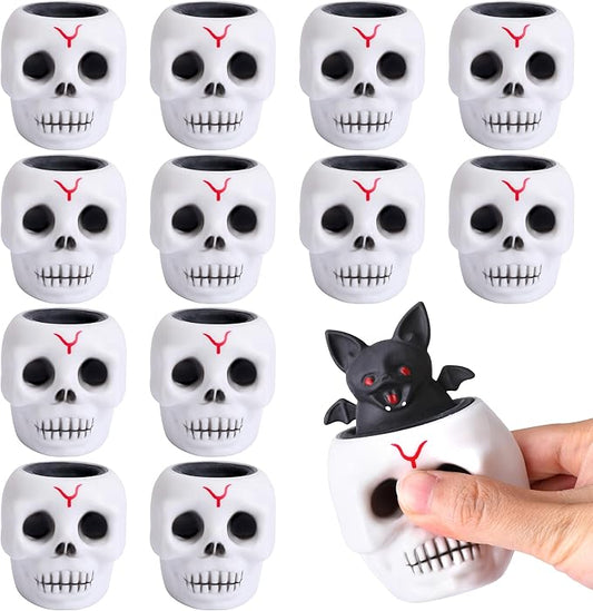 Tlswshsy 12 Pcs Halloween Skull Squishy Toy, Stretchy Skull Relieve Stress Fidget Toys, Squeeze Sensory Ghost Toys for Halloween Party Decoration Trick or Treat Office Toy