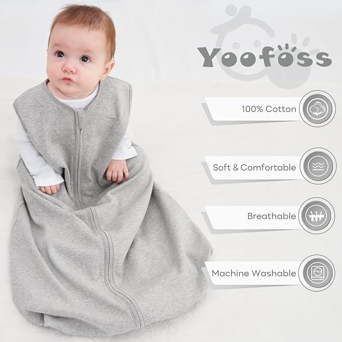Yoofoss Baby Sleep Sack 0-6 Months 100% Organic Cotton 0.5 TOG Baby Sleeping Bag 2-Way Zipper Toddler Wearable Blankets 3 Pack Breathable Lightweight (Small)