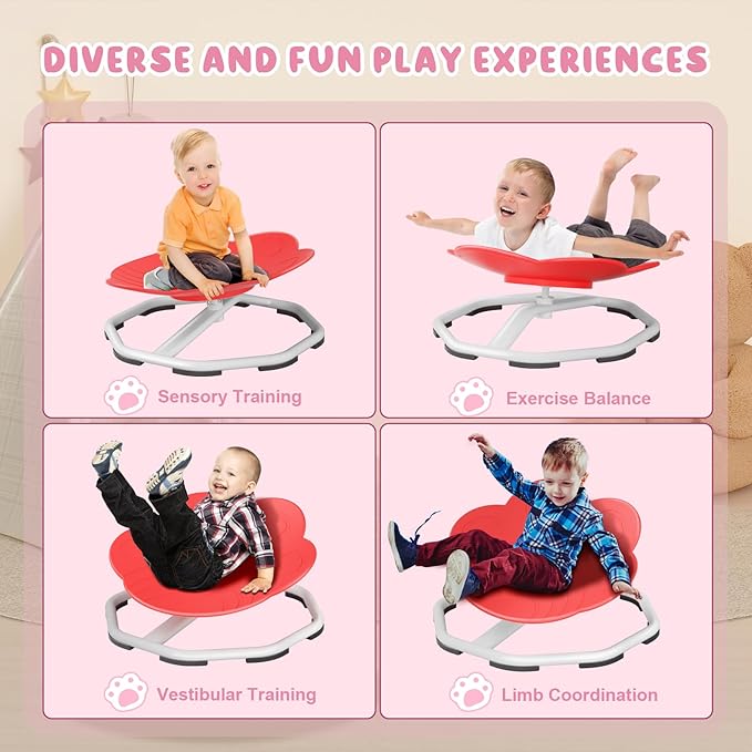 Sensory Swivel Chairs for Kids, Spinning Chair for Autistic Kids, Sit and Spin Sensory Toys, Training Body Coordination, Autism ADHD Chairs Indoor Outdoor Play Equipment (Red)