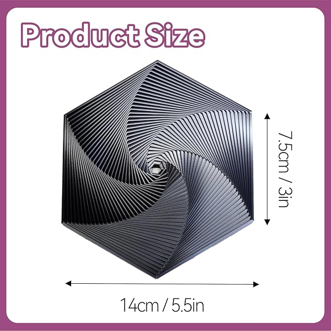 Fractal Fidget Hexagon-3D Printed Hexagon Fidget Toy, Infinity Cube Sensory Toys for Adults, Desk Spinning Toy, Hexagon Spiral Visual Fingertip Toys for Stress Anxiety (5.75in) (Black-Silver)