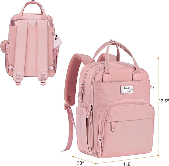 RUVALINO Diaper Bag Backpack, Multifunction Travel Back Pack for Girls, Maternity Baby Changing Bags with Changing Pad for Mom, Large Capacity, Waterproof and Stylish, Pink