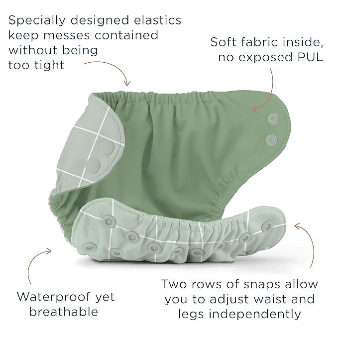 Esembly Cloth Diaper Bundle Set - 3 Organic Cotton Absorbent Inners and 1 Waterproof Outer Diaper Cover - Reusable, Washable, Snap Closure Cloth Diapers - Size 2 (18-35lbs), Lattice
