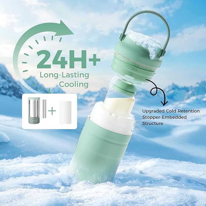 Momcozy Portable Breast Milk Cooler for Travel, 24H Ice-Free Cooling Breastmilk Storage Bottles Container, 12oz Leak Proof Outdoor Small Freezer, Baby Breastfeeding Essential Gift for New Moms