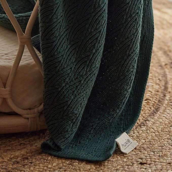 Knitted Organic Cotton Baby Blanket- Swaddle Blanket, 30" x 40" Soft Receiving Blanket for Newborn (Forrest Green)