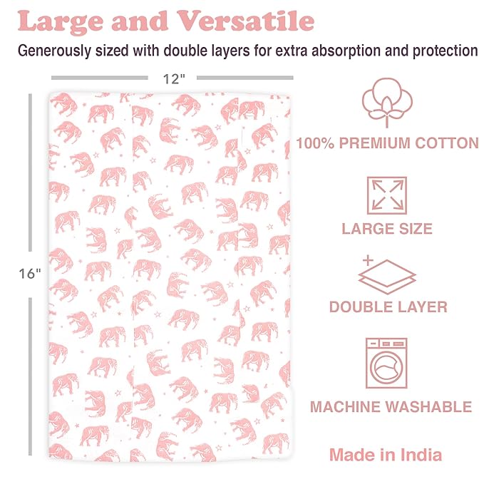 Baby Burp Cloths for Boys and Girls - 7 Pack Large 100% Organic Cotton - Double Layered Extra Absorbent Burp Rags, Pink