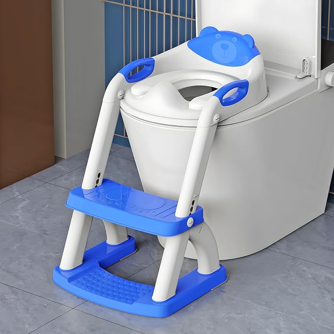 Potty Training Seat, SKYROKU Upgrade Toddler Toilet Seat for Kids Boys Girls, 2 in 1 Potty Training Toilet, Splash Guard Anti-Slip Pad Step Stool,New Sector-Shape Stabilized Base （Dark Blue）