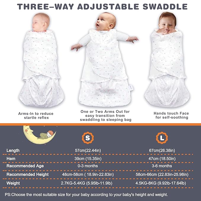 Swaddle-Blanket Baby Girl & Boy Swaddles Newborn Infant Transition 100% Cotton Wrap Blankets, 3-Way Adjustable Wearable Blanket, TOG 1.0 (Love, Small, 0-3 Month)
