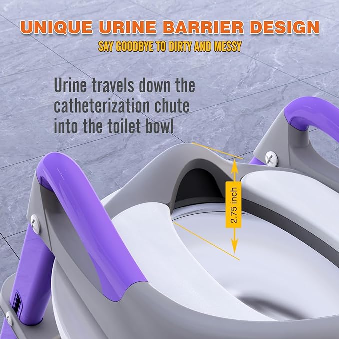 SKYROKU New Sector-Shape Stabilized Base 2-in-1 Toddler Toilet Seat, Potty Training Toilet with Splash Guard, Anti-Slip Pad, and Step Stool (Dark Blue) (8868-Grey Purple)