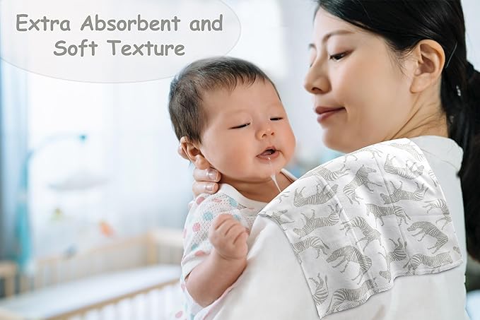 Baby Burp Cloths for Boys and Girls - 6 Pack Large 100% Cotton - Double Layered Extra Absorbent Burp Rags, Grey