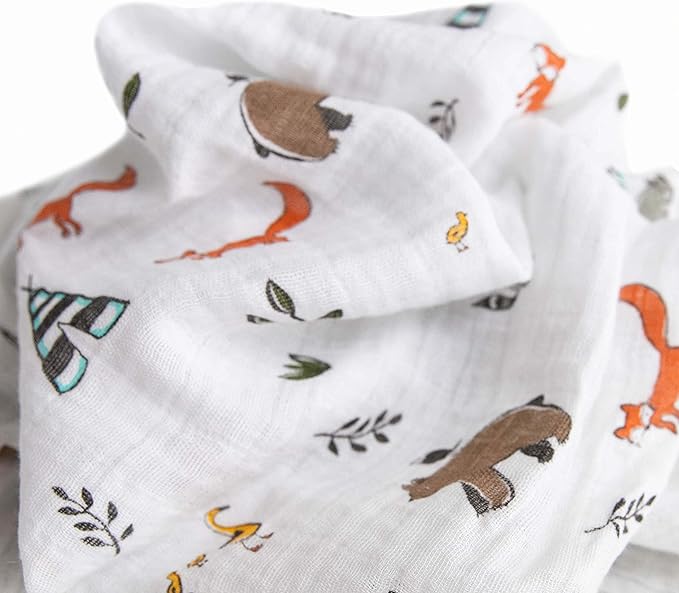 Little Unicorn Premium Muslin Swaddle Blanket 3 Pack | for swaddling, Play, Nursing & More | Giftable Set of 3 (Forest Friends 2)