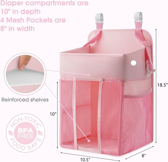 Maliton Hanging Diaper Caddy Nursery Caddy Organizer for Playard, Wall or Crib, Diaper Stacker with Baby Essentials Storage