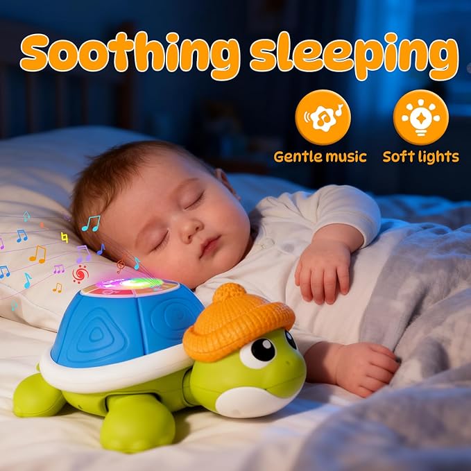 Baby Toys 6-12 Months, Musical Turtle Crawling Toys with Mama and Babies, Baby Learning Toys with Light & Music, Christmas Birthday Gifts for Boys Girls 6,7,8,9-12 Months