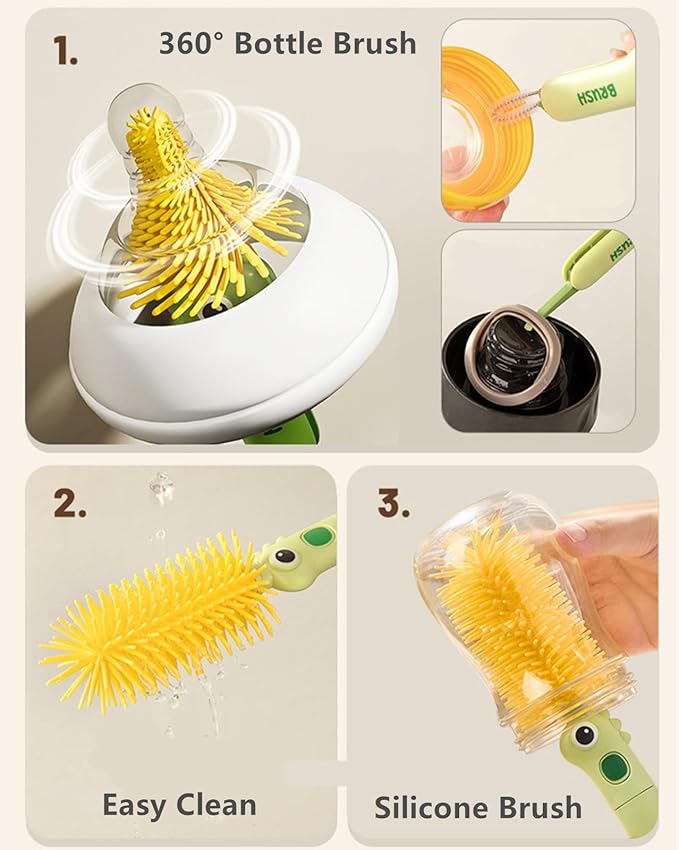 2Pcs Bottle Brush Cleaning Set Silicone Cleaner Brushes for Mason jar,Water Bottles,Baby Bottles,Tumblers,Drinking Glasses Multifunctional Portable Cute (Yellow) Small Cup Scrubber