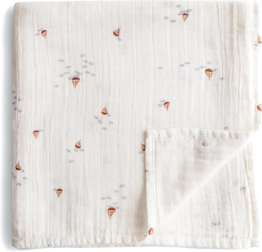 mushie Muslin Baby Swaddle Blanket | 100% Organic Cotton (Boats)