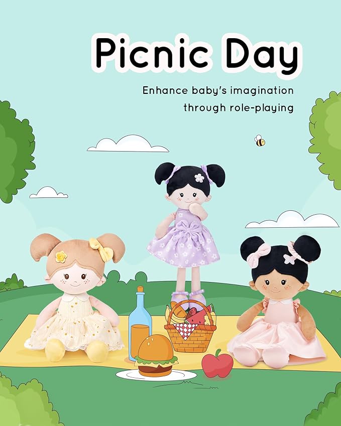 LeyaDoll Soft Baby Doll Toys (16''), My First Baby Rag Doll for 1 Year-Old Girl Birthday Gift, Christmas Plush Toys Gift for Toddler Kids Infants-Daisy Yellow