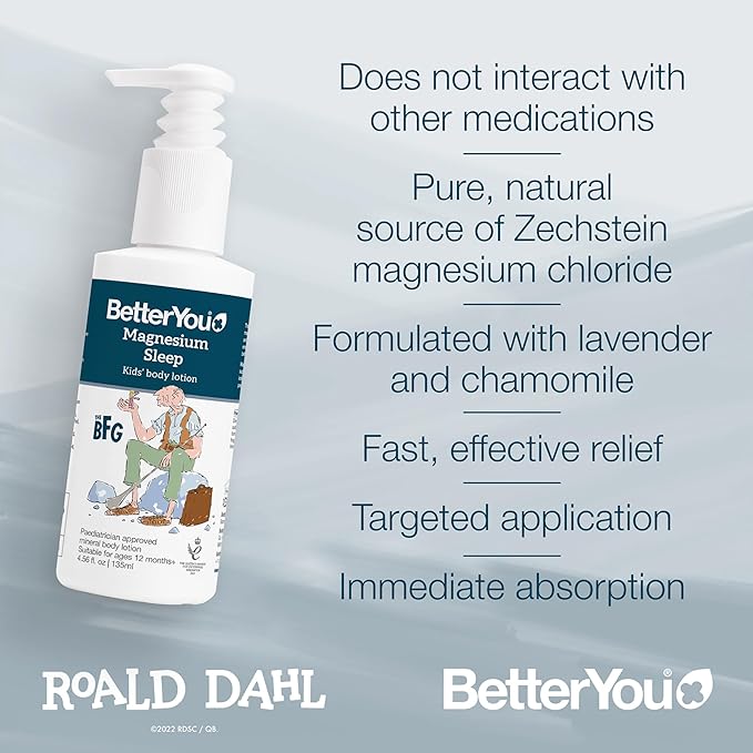 BetterYou Kids Bundle - Magnesium Sleep Body Lotion and Magnesium Sleep Kids' Body Spray - Baby Cream - Lavender and Chamomile Infused - 2 pc