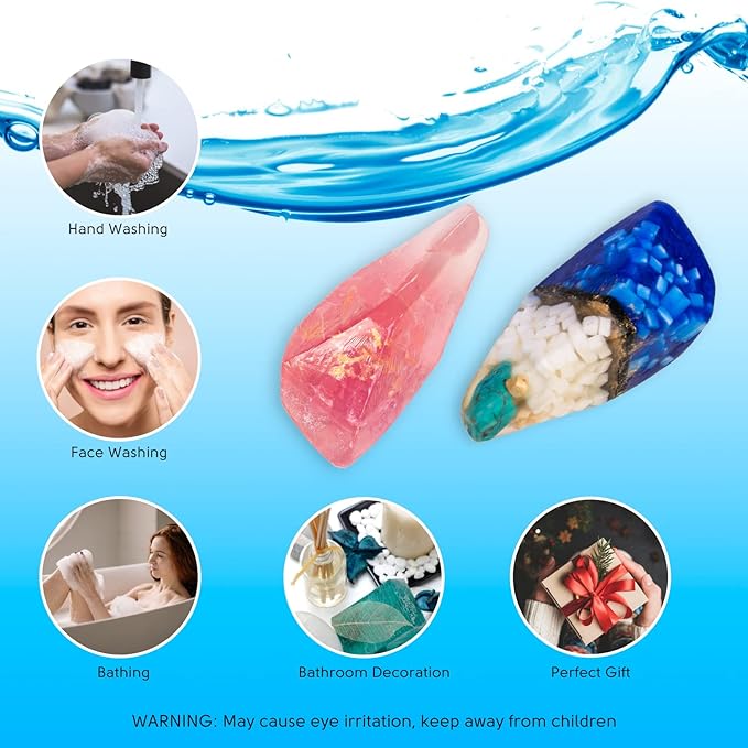 Rock Soap- Soap Rocks set of 2- Gemstone Soaps with Real Crystals inside- Decorative Crystal Soap with Natural Ingredients & Essential Oil- Moisturizing & Scented Fancy Soap Gift for Women & Men