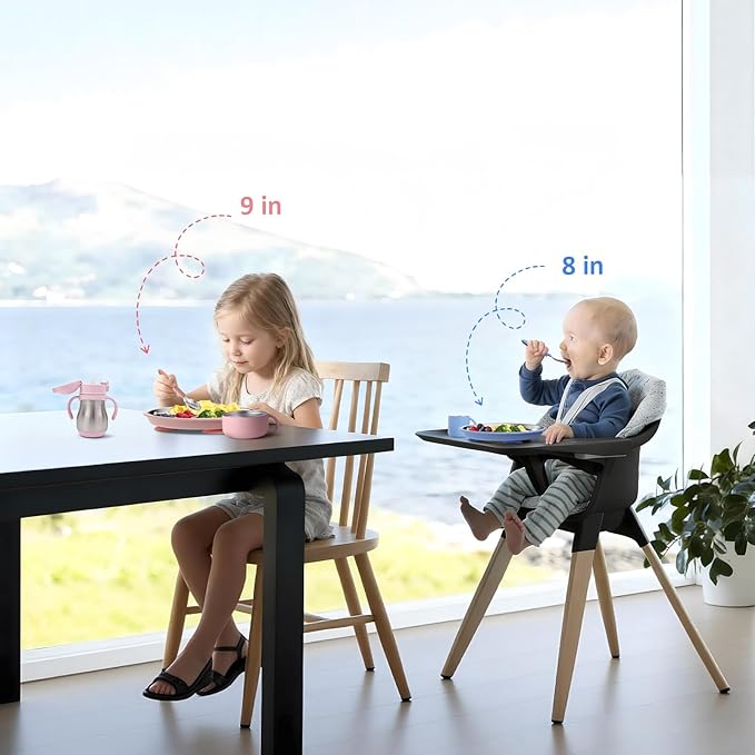 Stainless Steel Baby Plate with Suction, 9” Divided Toddler Plates with Removable Silicone Sleeves for Kids, Non-Toxic Non-Slip Unbreakable Dishwasher Safe Dinnerware Set of 2, Pink & Beige