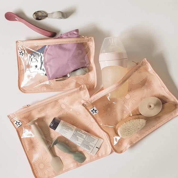 Tiny Twinkle Mess-Proof Travel Bags | TSA Airline Compliant, Zipper Closure, Clear Front Pouch, Diaper Bag Packing, Toiletry or Makeup Cosmetics Organizer