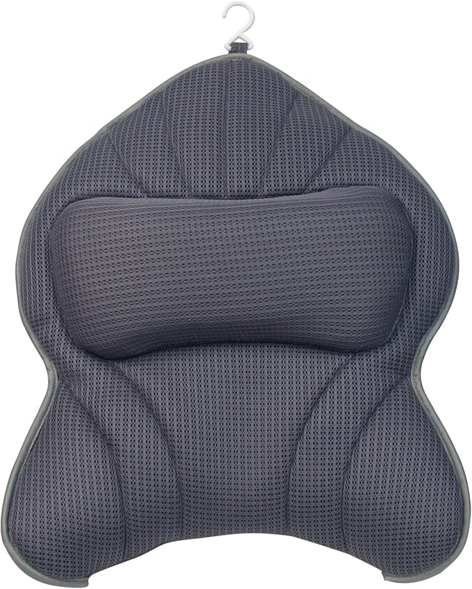 Extra Thick Large Bath Pillow with Neck,Back,Head Support for Bathtub, Spa, Soaking Gray(19''x15'')