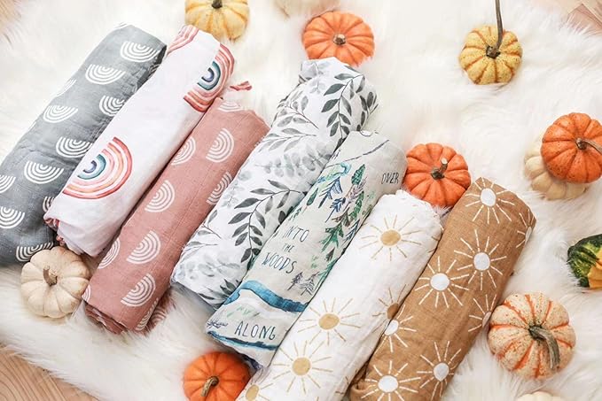 Miaoberry 100% Organic Sunshine Baby Muslin Swaddle Blankets for Boy or Girl with Hat and Wooden Hello World Newborn Sign, Gender Neutral Newborn Photography Outfits, Unisex Birth Announcement Sign