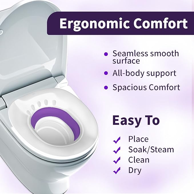 Sitz Bath for Hemorrhoids, Sitz Bath for Toilet Seat - Perineal Soaking Bath, Postpartum Care - Yoni Steam Seat - Foldable Basin for Salt Soak, Wide Seat - Use with Sitz Baths Salt