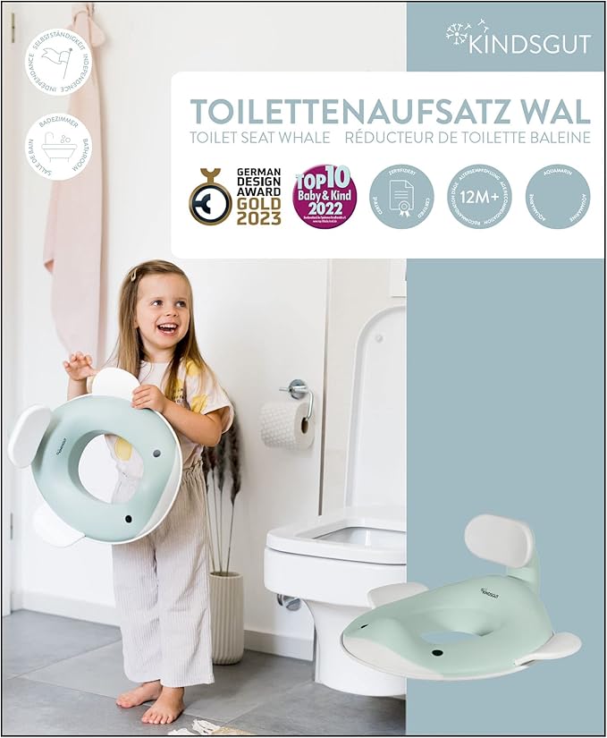 Kindsgut Potty Training Seat in whale design, designed in Germany, suitable for all toilet shapes non-slip toilet seat, Aquamarine