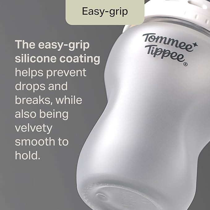 Tommee Tippee Natural Start Silicone Coated Glass Baby Bottles for Feeding from Newborn Up, 9oz, 2 Pack