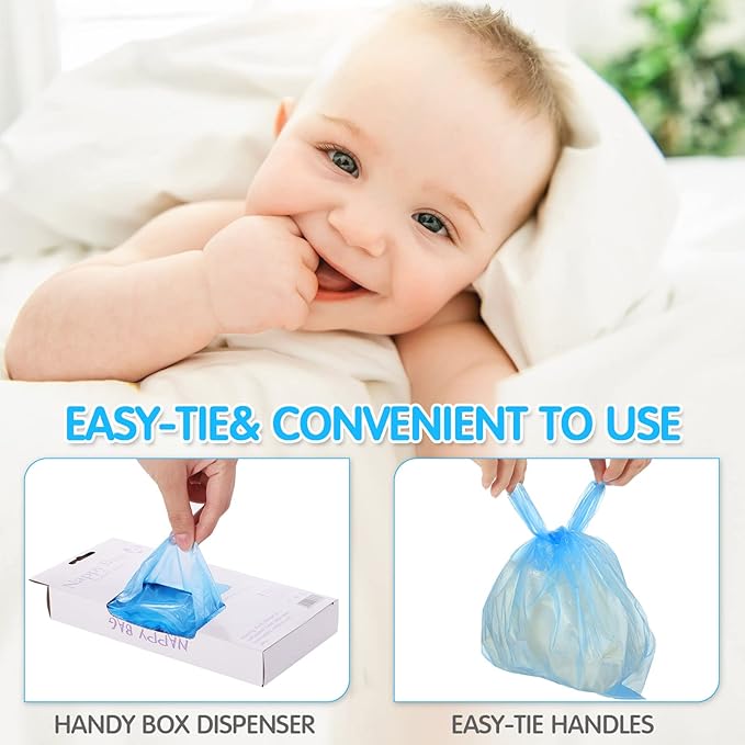 1600 Count Baby Disposable Diaper Bags Scented Diaper Sacks with Tie Handle Disposal Trash Sacks Baby Poop Waste Bag Refill(Blue)