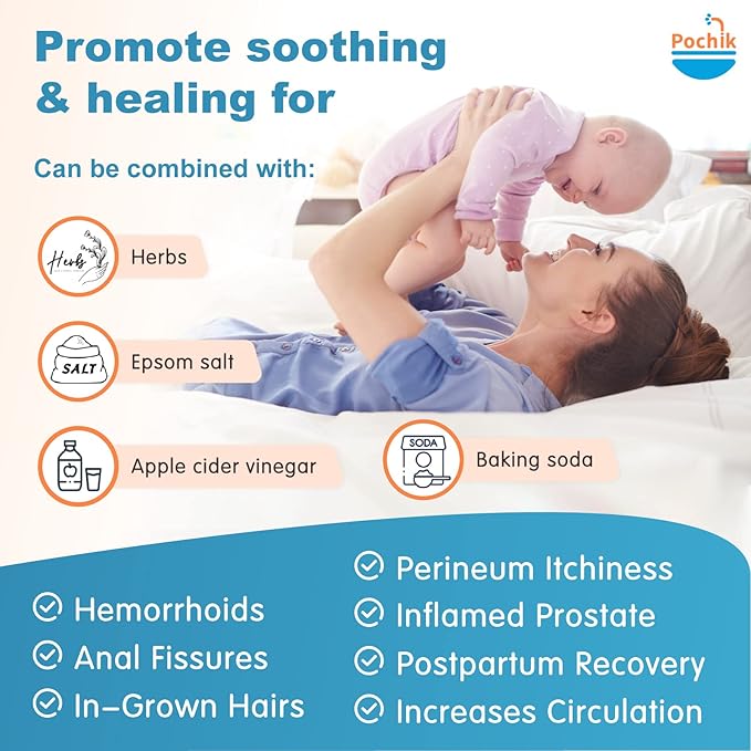 Pochik Sitz Bath for Toilet Seat, Sitz Baths for Hemorrhoids and Postpartum Care, Yoni Steam Seat, Collapsible Basin for Epsom Salt Soak, Sits Bath Kit for Women - Cerulean