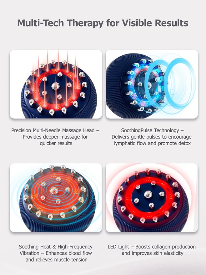 Lymphatic Drainage Massager & Anti Cellulite Massage Tool, Helps Reduce Stretch Marks & Cellulite, for Legs, Arms & Belly, Body Sculpting Machine with Microcurrent, Light, Heat & Vibration