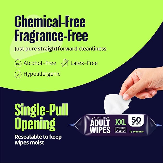 Adult Wipes for Elderly 12 Pack - Hospital Grade Extra Large Extra Thick Disposable Washcloths for Adult Bathing & Shower Alternative - Fragrance-Free XXL