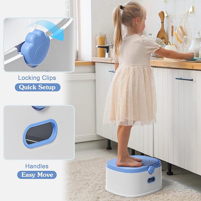 3-in-1 Potty Training Toilet, Portable Potty, Potty Training Seat and Toddler Step Stool, Easy Setup and Clean, Anti-Slip Toddler Potty Trainer for Boy Girl,Blue