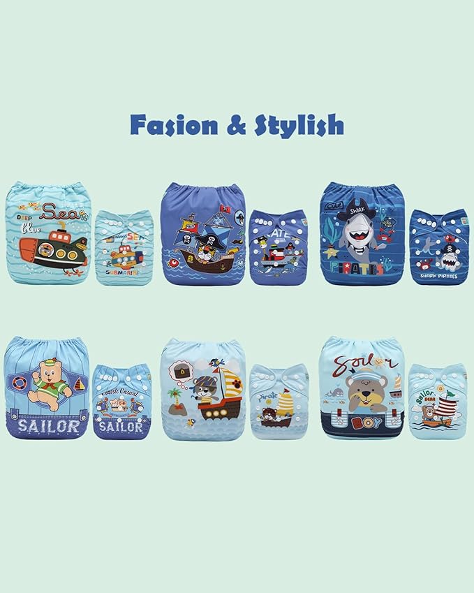 ALVABABY Baby Cloth Diapers 6 Pack with 12 Inserts Cloth Diaper Covers Adjustable Washable Reusable for Baby Girls and Boys 6DM133A