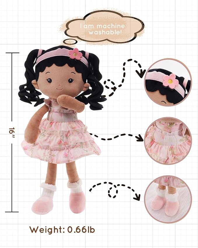 Soft Baby Doll Toys (16''), My First Baby Rag Doll for 1 Year-Old Girl Birthday Gift, Christmas Plush Toys Gift for Toddler Kids Infants-Princess Petal