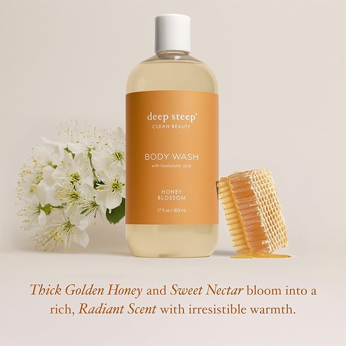 Deep Steep Body Wash, Honey Blossom, 17 oz – Hydrating Shower Gel with Hyaluronic Acid, Shea Butter, Aloe Vera & Argan Oil – Vegan, Clean Beauty, Clean & Refreshed Skin