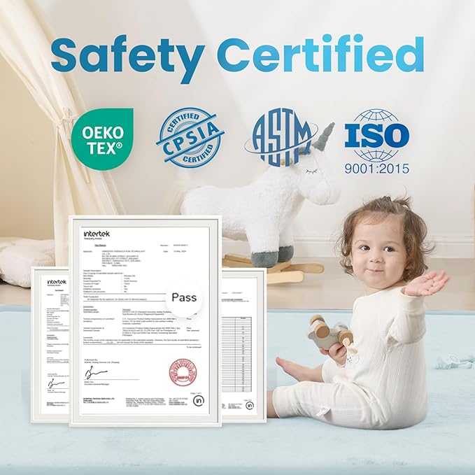 1.3" Thick Baby Play Mat for Floor, 28x72 Foam Tummy Time Mat, Padded Support Soft Plush Bedside Rugs for Infant Kids Toddler Crawling Kick Activity (Ice Blue)