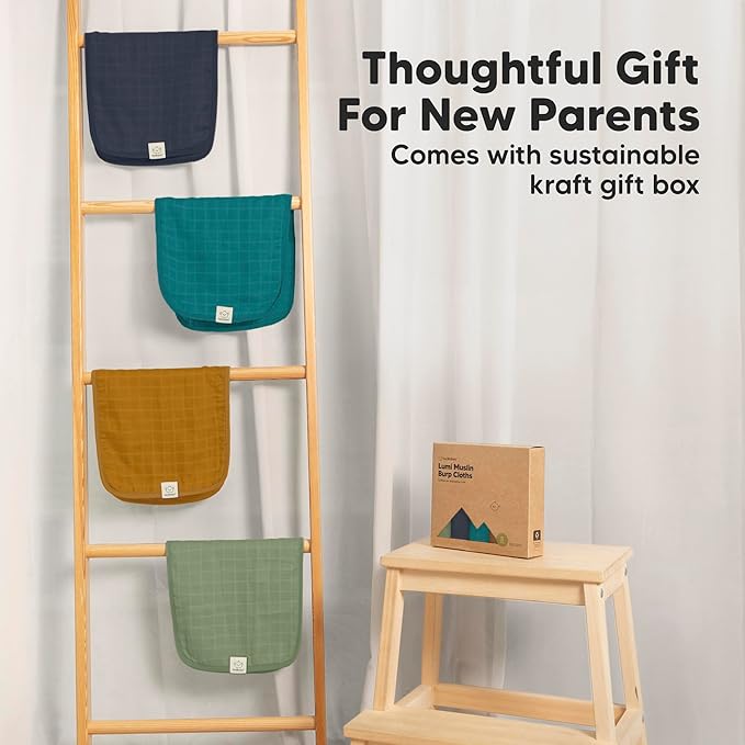 5-Pack Cotton Muslin Burp Cloths Baby Girls, Boys - Soft & Absorbent Spit Up Burp Rags, Large Muslin Towel, Cotton Wash Cloths for Babies, Newborn, Infant, No Shrink, Durable, Neutral (Eclipse)