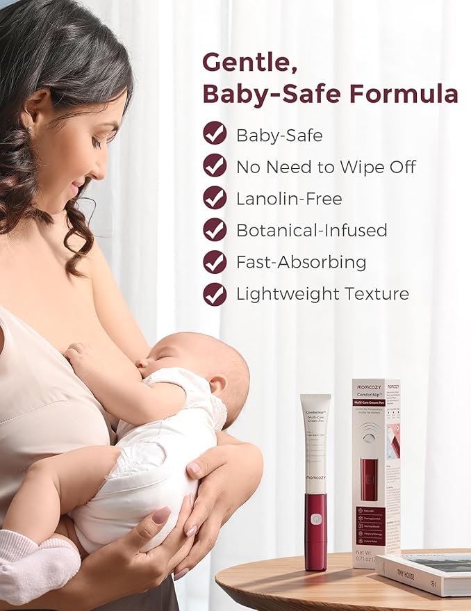 Momcozy ComfortNip™ 3-in-1 Heat/Cool/Vibe Nipple Cream Pen| Touch-Free 316 Steel Head, Botanical Breastfeeding Cream, Rechargeable Portable Christmas Gift for Nipple Pain Relief