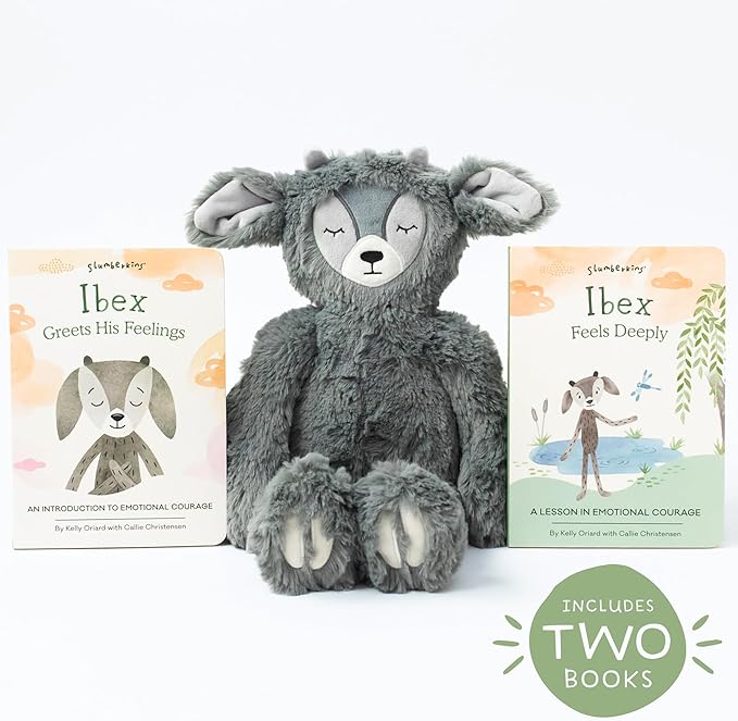 Slumberkins 14" Ibex Kin & 2 Board Books Complete Set Bundle | Promotes Emotional Courage, Resilience & Empathy | Social Emotional Tools for Ages 0+ (Ibex Kin Plush + 2 Board Books)