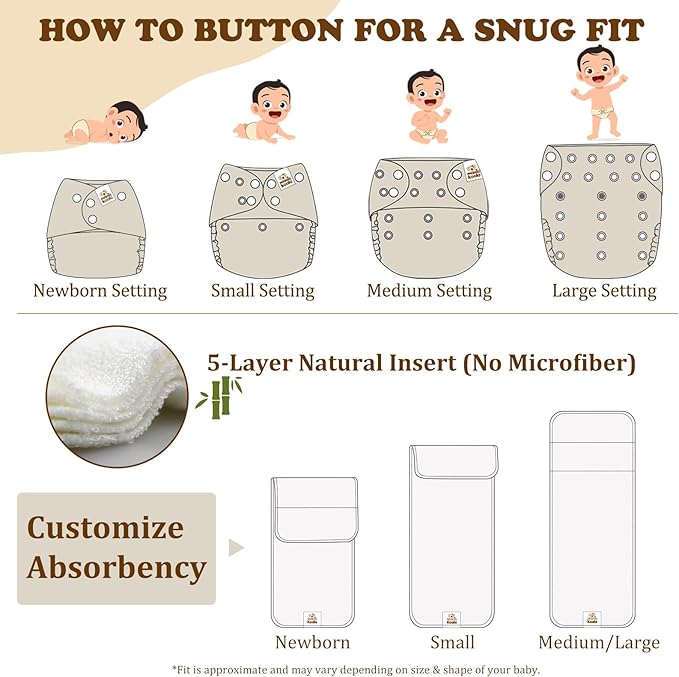 Mama Koala 3.0 Pocket Cloth Diapers for Babies with AWJ Lining, 6 Pack with 6 5-Layer Natural Cloth Diaper Inserts - Reusable and Washable Pocket Diapers(A-Love Animals)