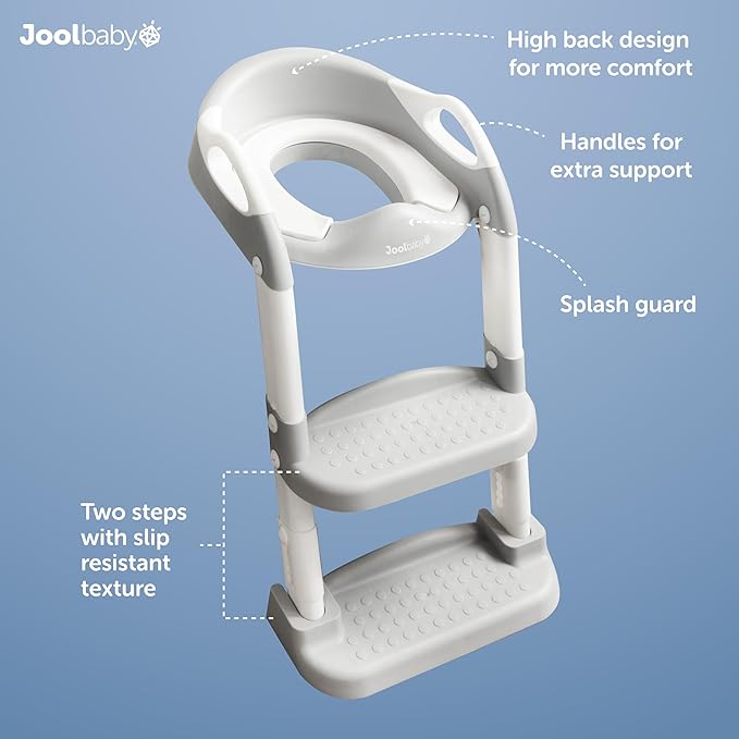 Jool Baby Potty Training Seat with 2 Step Ladder for Toddlers - Splash Guard, Adjustable Height (Gray)