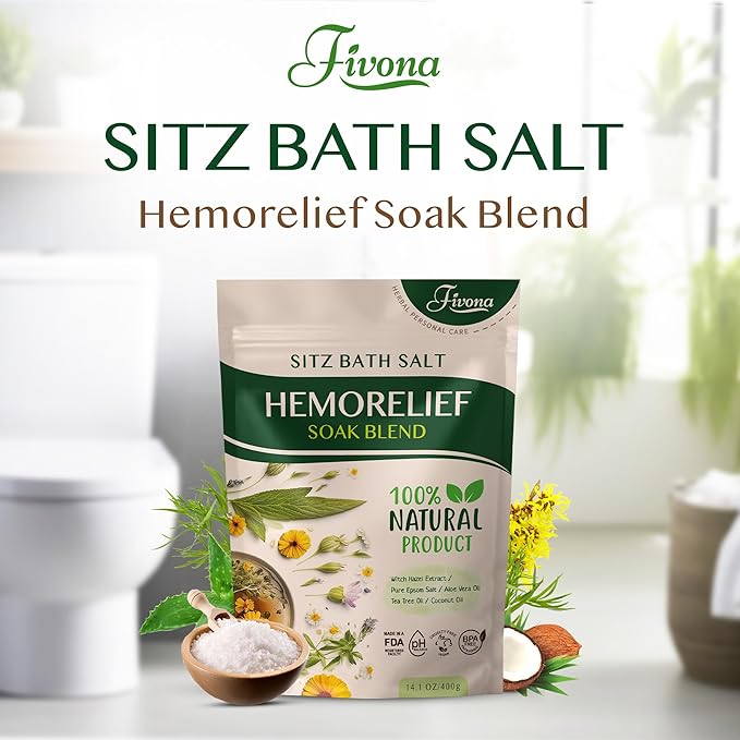 Hemorrhoid Treatment Sitz Bath Salt - Natural Soak Blend Epsom Salt with Essential Oils, Postpartum Recovery and Discomfort Relief, Perineal Care Soaking for Fissures and Bartholin Cysts - 14.1oz